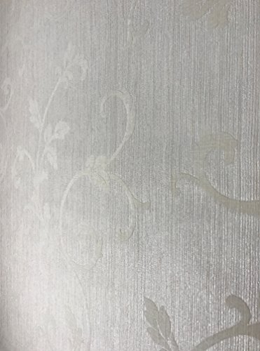 Portofino Flocking Embossed Wallpaper Ivory Gold Textured Flocked Damask Roll 3D #TOP6