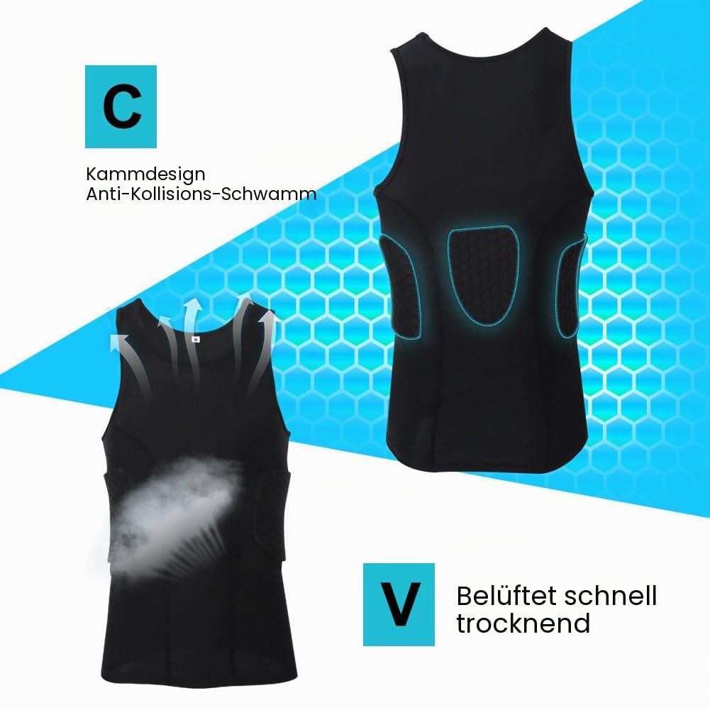 SOONHUA Gepolstertes Fußballtrikot für Herren, gerippt, stoßfest, Silikon, gepolsterte Weste, Shorts, Hose, Sportschutz, Zubehör, Basketball, Schutzausrüstung, Rugby-Tanktop