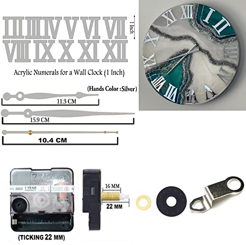 Image of 12 Pcs Arabic Mirrored Acrylic Numerals Movement Machine 22mm for Wood Resin Marble Clock Fancy Needles Pack 1 (Silver D2)