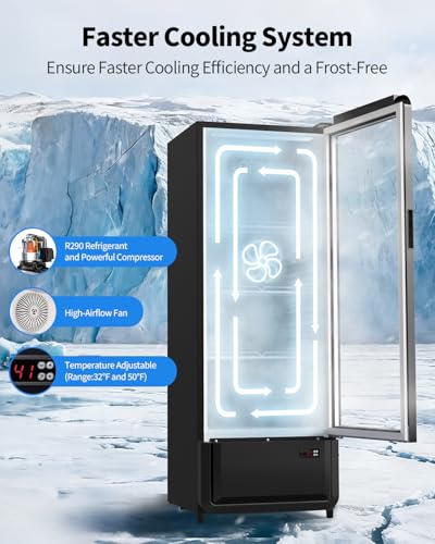 Image of 8.37 Cu.Ft Commercial Beverage Refrigerator with Glass Door, 3 Adjustable Shelves, Display Fridge for Beer Drink Cooler, Rapid Cooling & Quiet for Bar Restaurant Store Office, ETL DOE NSF Certified