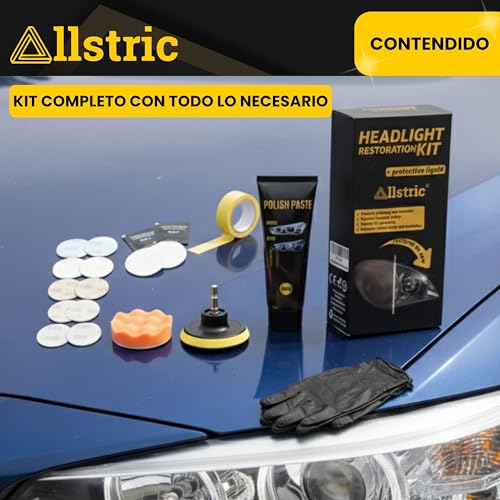 Allstric® Kit Pulir Faros Coche con Polímero Líquido y Barniz Faros Coche. Pulimento Faros Profesional y Restaurador Faros Opacos para Pasar ITV. Kit Pulido Faros Coche Mejor Visibilidad y Seguridad - imagen 3