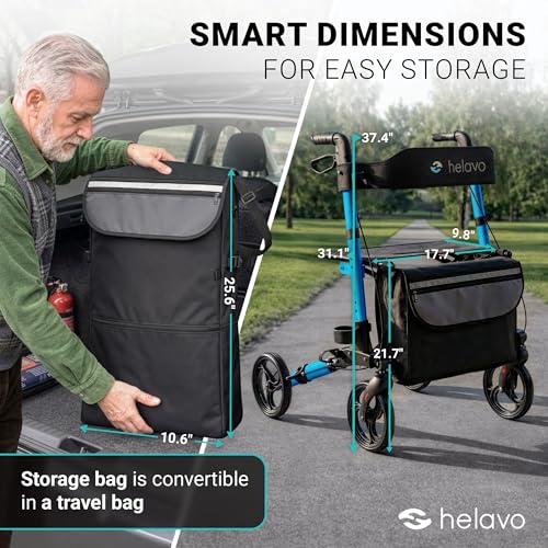 Image of Helavo Foldable Lightweight Rollator Walker with Seat, 360 Swivel Wheels