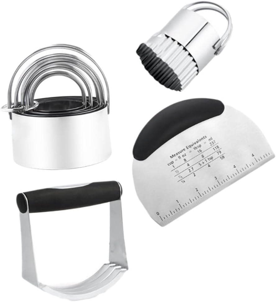 TIDTALEO Stainless Steel Dough Cutter and Cookie Biscuit Molds Baking Tool Set for Pastry Scraper Kitchen Gadget, Sturdy Cookie Cutter Set for Home Baking and Dough Preparation