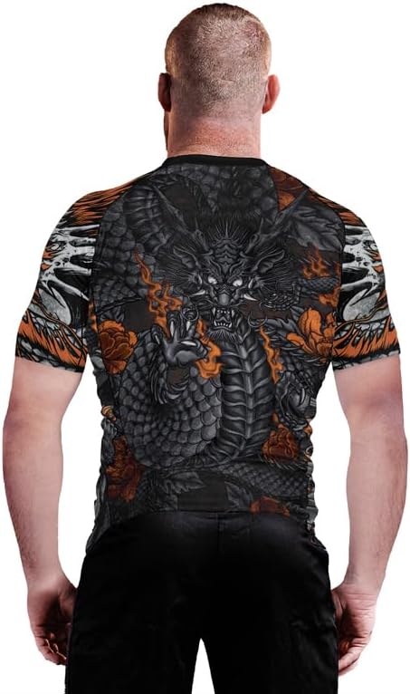 Miniatura 5 de Dragon - Camisa de compresión de manga corta para hombre, capa base, ajuste de piel, protección contra erupciones para MMA BJJ, Jiu Jitsu