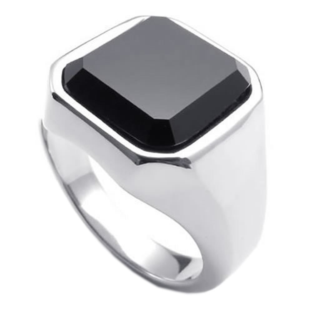 KONOV Polished Stainless Steel Mens Ring,Black