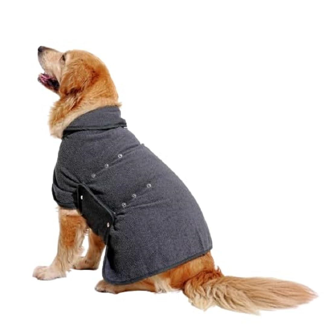 Barks & Wags Pet Bathrobe Bath Towel for Dogs Lightweight Microfibre High Absorbant Fabric Soft & Warm Complete Fur Coverage Body Hugging Fit & Headcover (Grey, L)