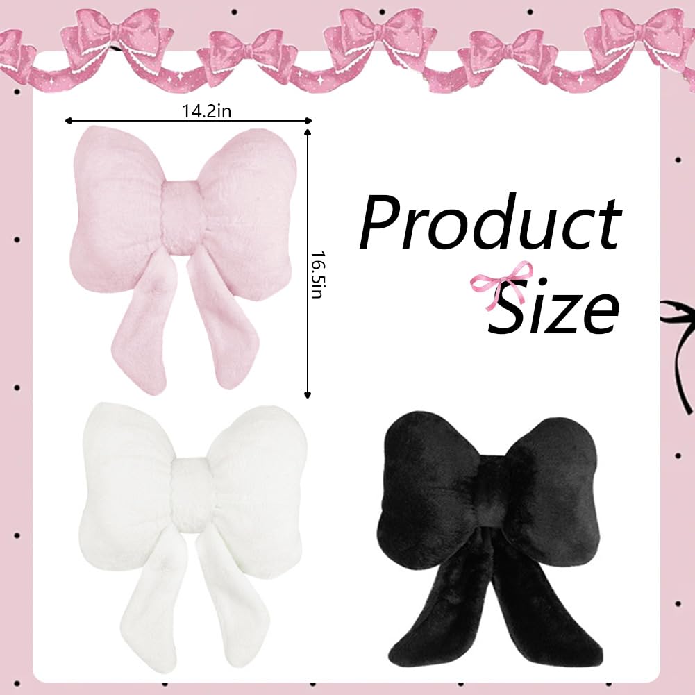 GKWW 2Pack Soft Furry Bow Throw Pillows Cute Bowknot Plush Pillow Home Decor Stuffed Bow Lumbar Pillow for Bed Couch Living Room Decor (Pink)
