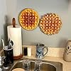 Belgian Waffle Cast Iron Metal Trivet – 8.25" Round Kitchen Plaque, Durable Heat-Resistant Brown & Yellow Finish, Rubber Feet, Wall Hanging Option, Eclectic Home Decor by Zeckos #3