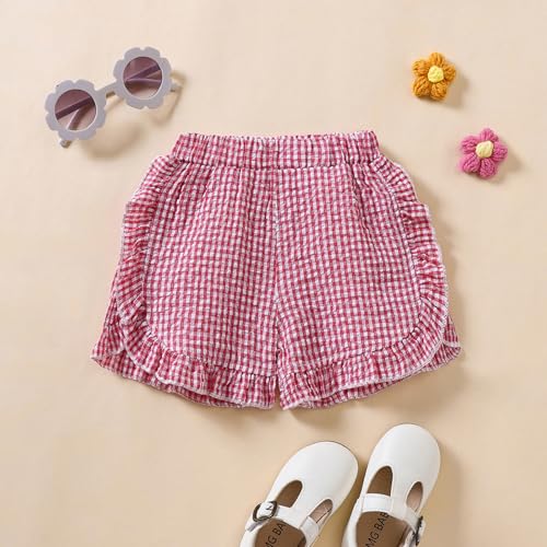 Toddler Baby Girl Ruffle Shorts Gingham Plaid/Solid Elastic Waist Shorts Pants Bottoms Casual Summer Outfit2