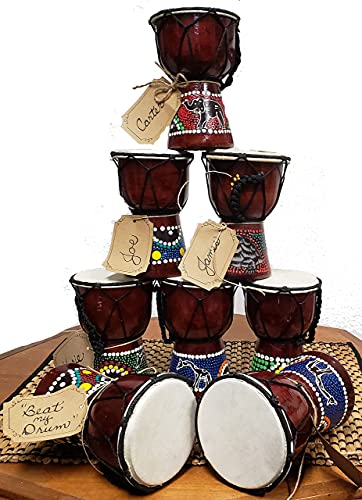 Djembe Drum Hand Painted Multicolored Dot Aborigine With Unique Random Patterns Bongo African Inspired Music Awesome Gifting Idea. Abstract Wild Animals (6 Inch, Abstract) #TOP7