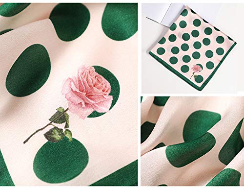 Meisee Pure Mulberry Silk Scarfs Women Small Square Scarf 21" X 21" Breathable Lightweight Neckerchief Printed Headscarf (B-60 Green Dot) #TOP4