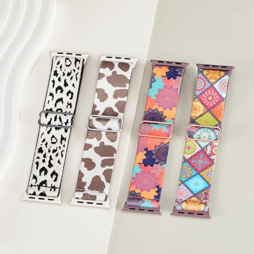 Image of 4 Pack Stretchy Solo Loop Compatible with Apple Watch Bands 38mm 40mm 41mm 42mm 44mm 45mm 46mm 49mm Women Men, Sport Nylon Elastic Straps Wristbands for iWatch Series 11 10 9 8 7 6 5 4 11 Ultra /SE 3 2