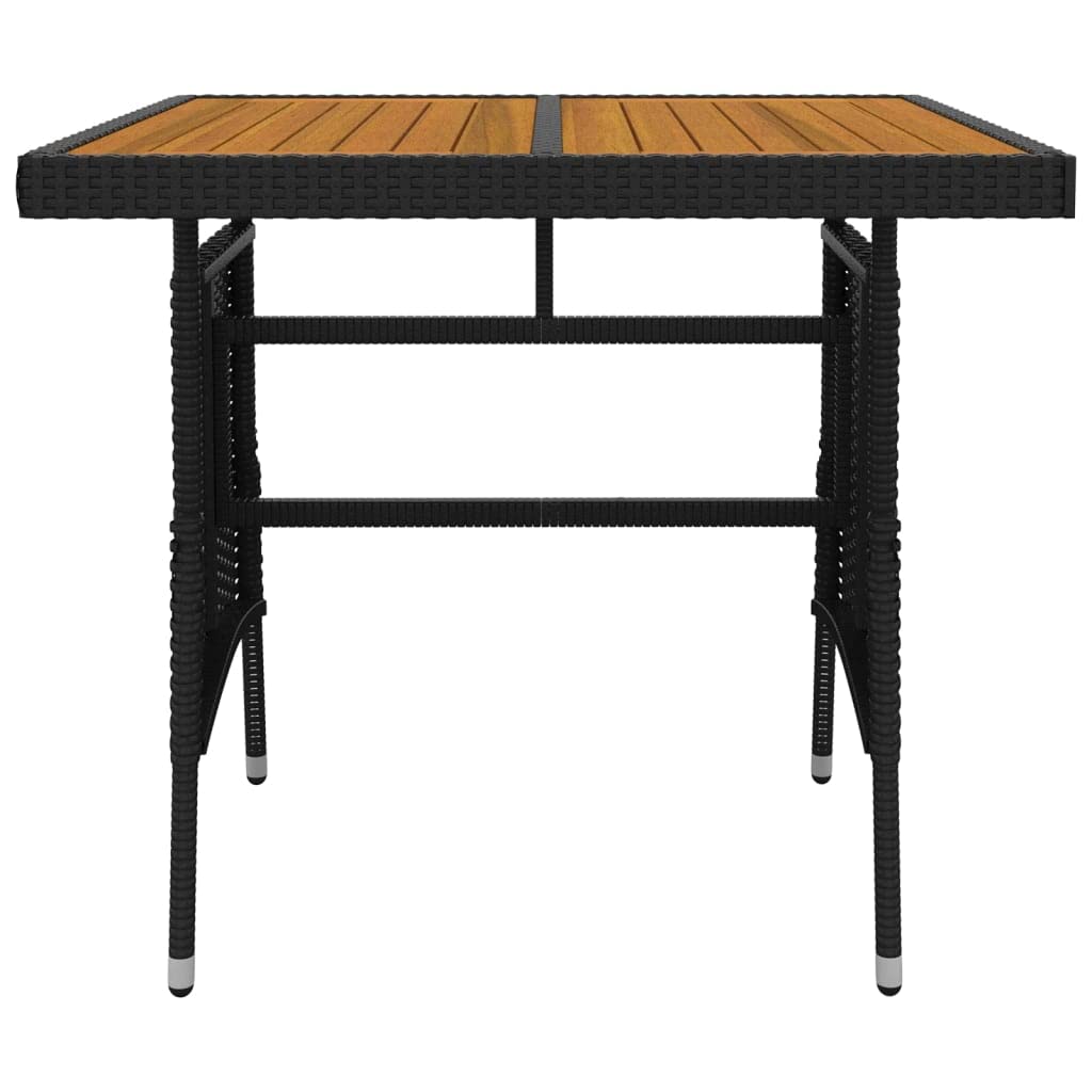 Conjunto de comedor de jardín de ratán sintético negro con marco de acero resistente, ratán de polietileno resistente al agua y tablero de madera de acacia, incluye cojines para asientos de