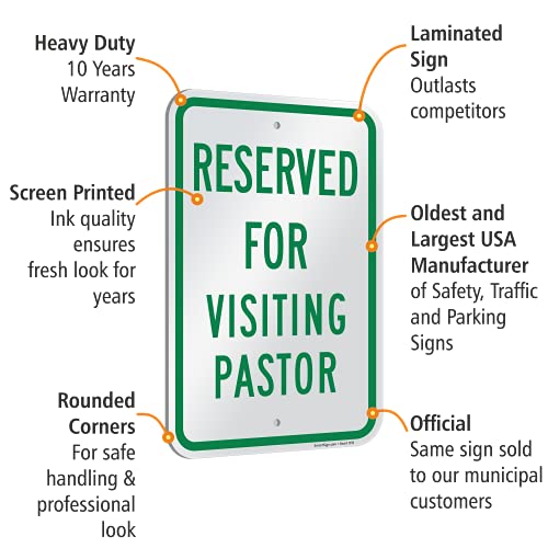 Smartsign 18 X 12 Inch “Reserved For Visiting Pastor” Metal Sign, Screen Printed, 63 Mil Laminated Rustproof Aluminum, Green And White #TOP3