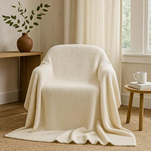 Ultra Soft Throw Blanket for Couch & Bed β Lightweight Fleece Blanket for Aesthetic Room DΓ©cor, Cozy Winter Blanket, Gift for Mom or Women - Cream, 50x60 Inches
