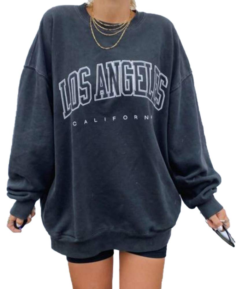GeGekoko Damen übergroße Sweatshirt Los Angeles Vintage Oversized Langarmshirt Rundhals Pullover Casual Oberteile Tops