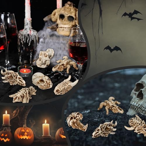 Bbiamsleep Realistische Tierschädel Figur Harz Mini Dinosaurier Alien Monster Schädel Simulierte Monster Skelett Kopf Tier Schädel Dekor Ornament für DIY Projekte Halloween Weihnachten Dekoration 8