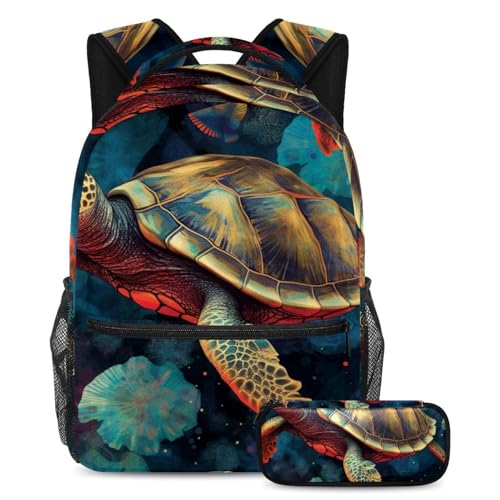 Sac à dos Tortues bleues de l'océan avec trousse pour la rentrée scolaire