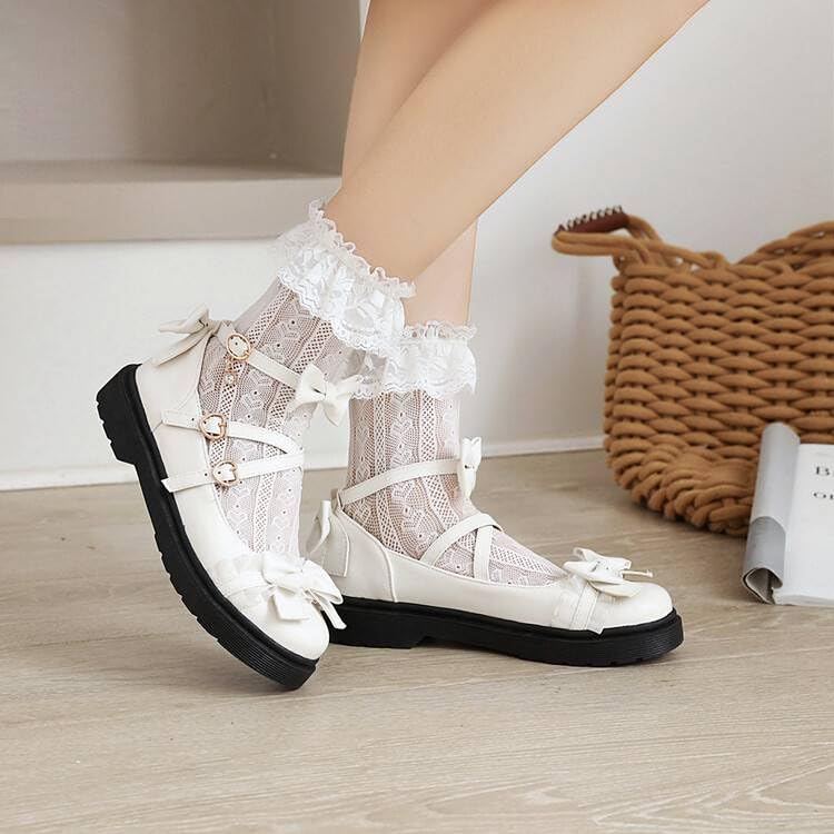 Women Platform Lolita Bow Mary Jane Flat with Lace2