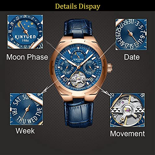 Montre homme étanche automatique phase de lune en cuir luxe