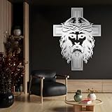 Moderne minimalistische Wanddekoration aus Metall, Jesuskreuz, Sohn Gottes, Kreuze, christliche Hängedekoration, Glaube, religiös (Silber 18'x24'|45x60cm)