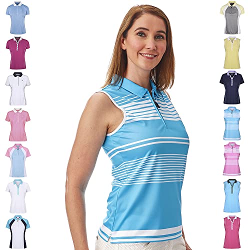 Under Par UPLTS1676-LADIES Zip Neck Sleeveless Stripe Polo Femme Cover
