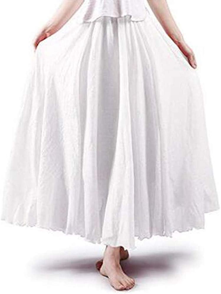 Women's Bohemian Style Elastic Waist Band Cotton Linen Long Maxi Skirt Dress Double Layer Skirts - Image 2