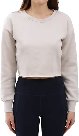 Amazhiyu Women's Cropped Fleece Sweatshirt – Cozy Long Sleeve Crop Top In Apricot For Fall & Winter