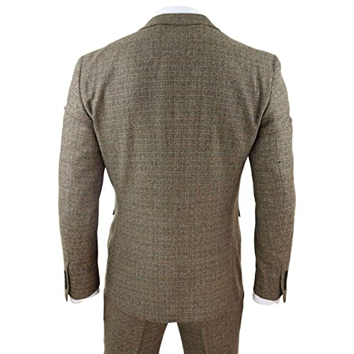 Mens 3 Piece Suit Tweed Check Vintage Retro Tailored Fit 1920S Brown #TOP5