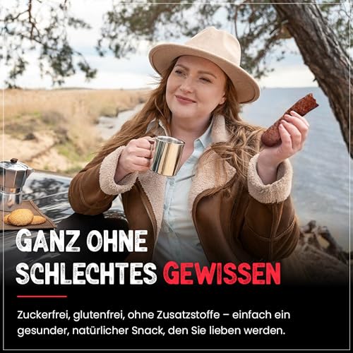 BIO Pfefferbeißer/Feuerbeißer – Rohwurst aus Rind & Schwein, nicht scharf – Snackwurst, zuckerfrei & glutenfrei – Handgemachte Bio Bauernwürste (1 x 2 Paar, 140, gramm)