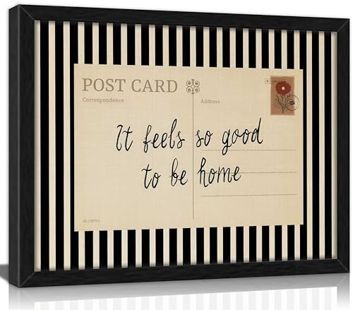Framed 'It Feels So Good To Be Home' Postcard Wall Art, Vintage Black White Stripe Canvas Print, Rustic Farmhouse Decor for Living Room Bedroom Entryway Guest Room