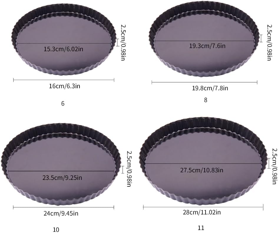 Loose Bottom Quiches Pans Nonstick Heavy Duty Tart Pans Removable Bottom Pie Pans for Pie, Mousses Cake, Dessert