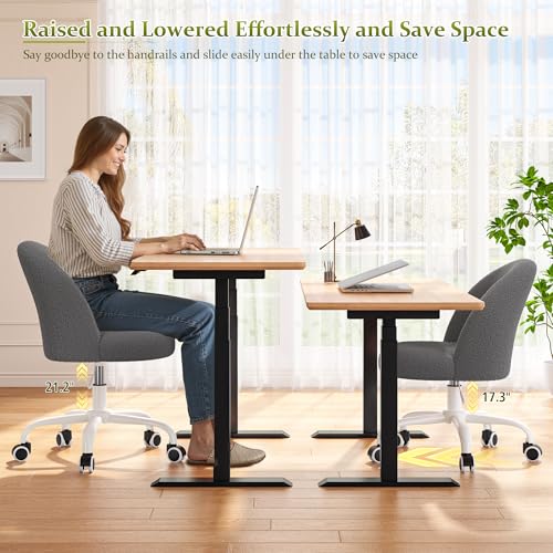 Image of DurayLoly Vanity Chair with Back, Cute Desk Chair with Wheels, Armless Chair with Height Adjustable & 360 Swivel, Soft Lumbar Support for Small Space, Bedroom, Grey