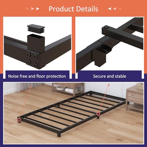 Nailsong 4 Inch Twin Bed Frames Low Profile, Twin Platform Bed Frame No Box Spring Needed, Heavy Duty Metal, Easy Assembly, Black by Nailsong - Used condition - Image 4