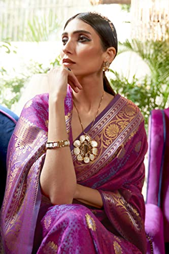 Image of SWORNOF Womens Kanjivaram Silk Saree with Zari Woven Saree With Blouse Piece