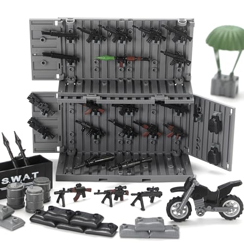 SWAT Team Weapons Pack with Shipping Cargo Container Army Equipment Helmet Armor 325Pcs Various of Military Accessories Building Block Toy Compatible with Major Brands Police Soldiers Figures (Black) - Thumbnail 3