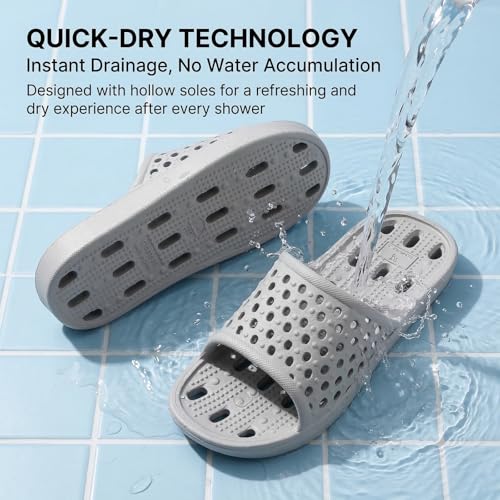 Image of clootess Shower Shoes Slide for Men and Women Holes Bath Slipper Bathroom Sandal Pool Gym College Dorm Non-Slip