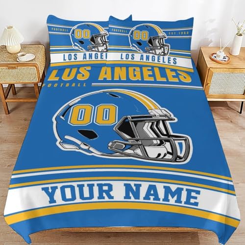 Custom Los Angeles Comforter Cover with 2 Pillowcase Personalized Football Style with Name Number Customized Sports Themed Bedding Set Gifts for Fans Family Birthday Christmas Bedroom Decoration