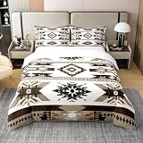 Erosebridal 100% Cotton Western Bedding Set,Southwest Aztec Comforter Cover,Ethnic Tribe Quilt Cover for Kids Teen Adults,Black White Brown Bedspread Cover,Vintage Bohemian Decor Queen Duvet Cover