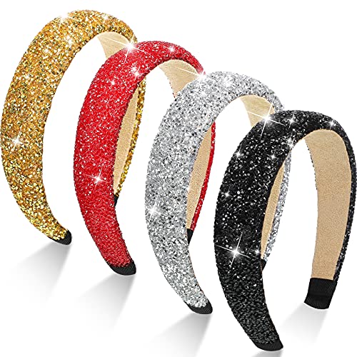 4 Pieces Rhinestone Crystal Headband Fashionable Handmade Bling Rhinestone Hairbands Headwear For Women Girls Hair Accessories (Black, White, Red, Gold) #TOP20