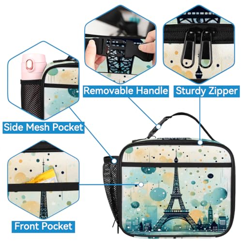 TropicalLife France Eiffel Tower Backpack with Lunch Box Set, Back Pack and Lunch Bag France Eiffel Tower Waterproof Casual Daypack Bag for Work Travel3