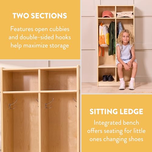 Image of Back2School Express 2-Section Cubby Storage Coat Locker with Bench, Natural