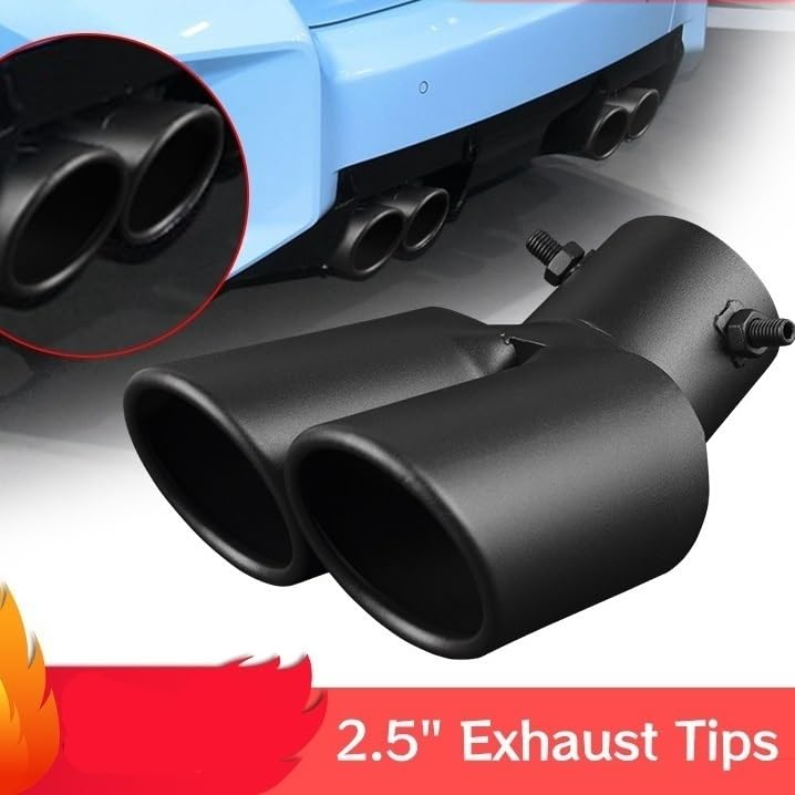 Puntas de escape universales con doble tubo recto negro para mejorar la salida de gases trasera 2