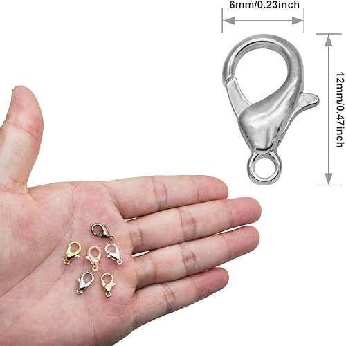 Miniatura 3 de 300 cierres de pinza de langosta para hacer joyas, cierres de collar de joyería, cierres de langosta de aleación de metal, gancho de cierre curvado