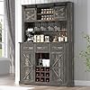 Farmhouse coffee bar cabinet72 kitchen hutch with storage buffet sideboard cupboard with adjustable shelves sliding barn door wine glasses rack for kitchen dining room dark rustic oak  urban country home decor