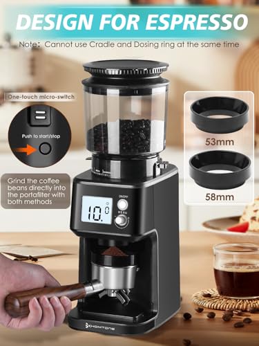 Image of Homtone Conical Burr Espresso Coffee Grinder,51 Precise Settings,Electric Mill with Portafilter Holder, 2-12 Cups Adjustable, Anti-static, Stainless Steel, 120V