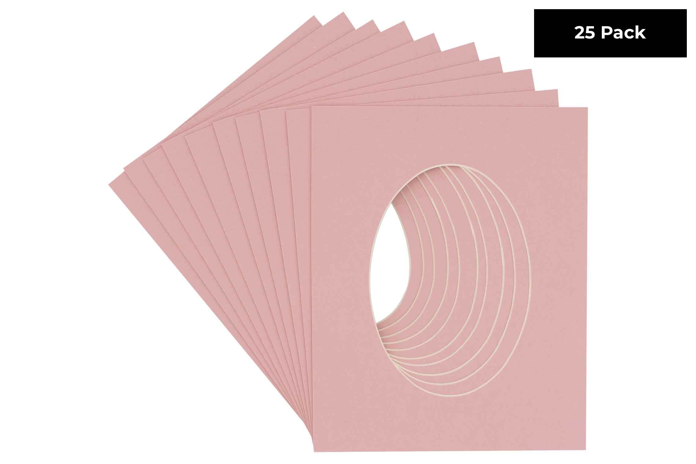 CountryArtHouse Pink Acid Free 11x14 Oval Picture Frame Mat with White Core Bevel Cut for 8x11 Pictures - Fits 11x14 Frame - Pack of 25 Matboard Show Kits with Acid Free Backings & Clear Bags