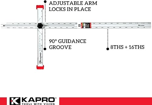 Miniatura 6 de Kapro - 317 Herramienta ajustable para paneles de yeso cuadrados - Aluminio - para diseño y marcado - Cuenta con cabezal deslizante y escala impresa