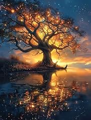 Dipingere con i Numeri Adulti Tramonto, Dipingere con i Numeri Albero, Dipingere con i Numeri Bambini con Vernici e Pennelli, Paint by Numbers Hobby Creativi Adulti, 40x50cm (Senza Cornice) A-O-Q