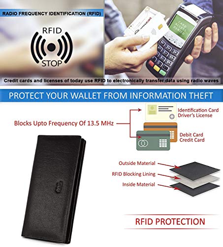 Image of RFID Blocking Mens Genuine leather Bifold Long Wallet